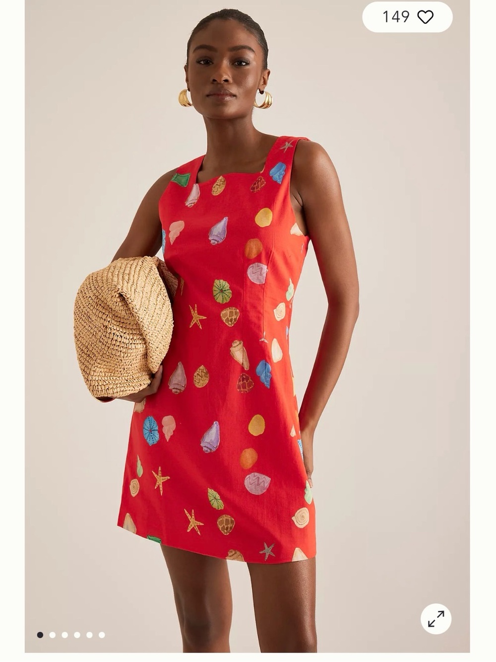 Never Fully Dressed Red Shell-Print Square-Neck Swim Dress